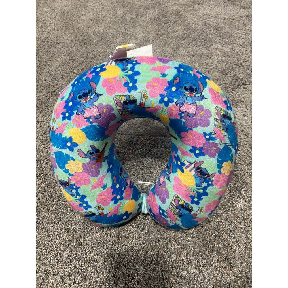 Disney Lilo & Stitch Tropical‎ Hibiscus Travel Neck Pillow Bioworld Blue